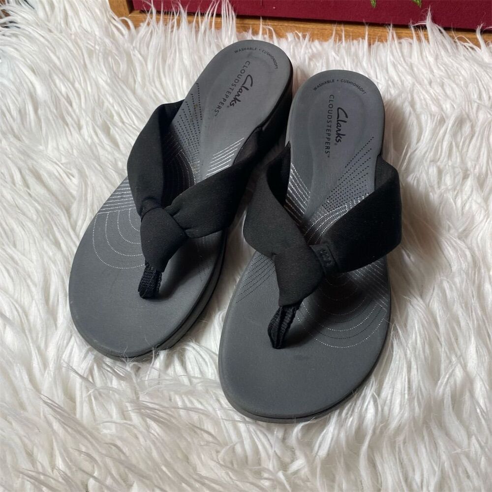 Clarks Women's Arla Glison Cloudsteppers Flip Flops Black Size 8 - Picture 3 of 8